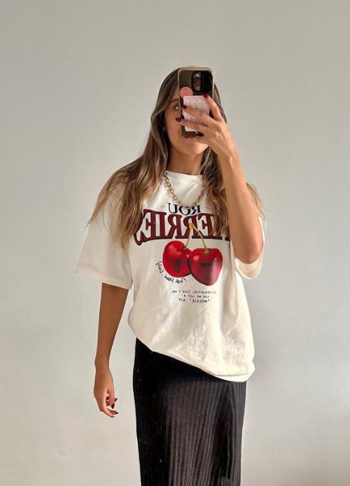 White cherry animal print oversized t-shirt 