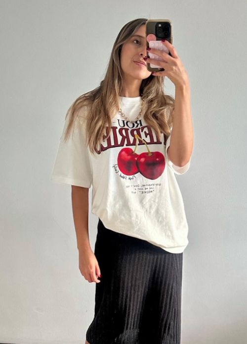 White cherry animal print oversized t-shirt 