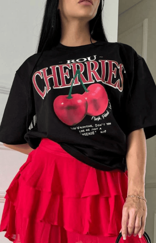 Cherry black printed oversized t-shirt 