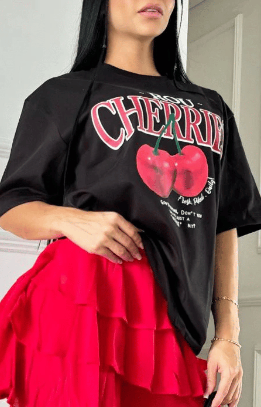 Cherry black printed oversized t-shirt 