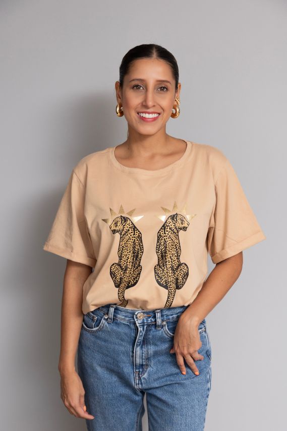  Camisetas de Algodón con Doblez Mangas leopardo.